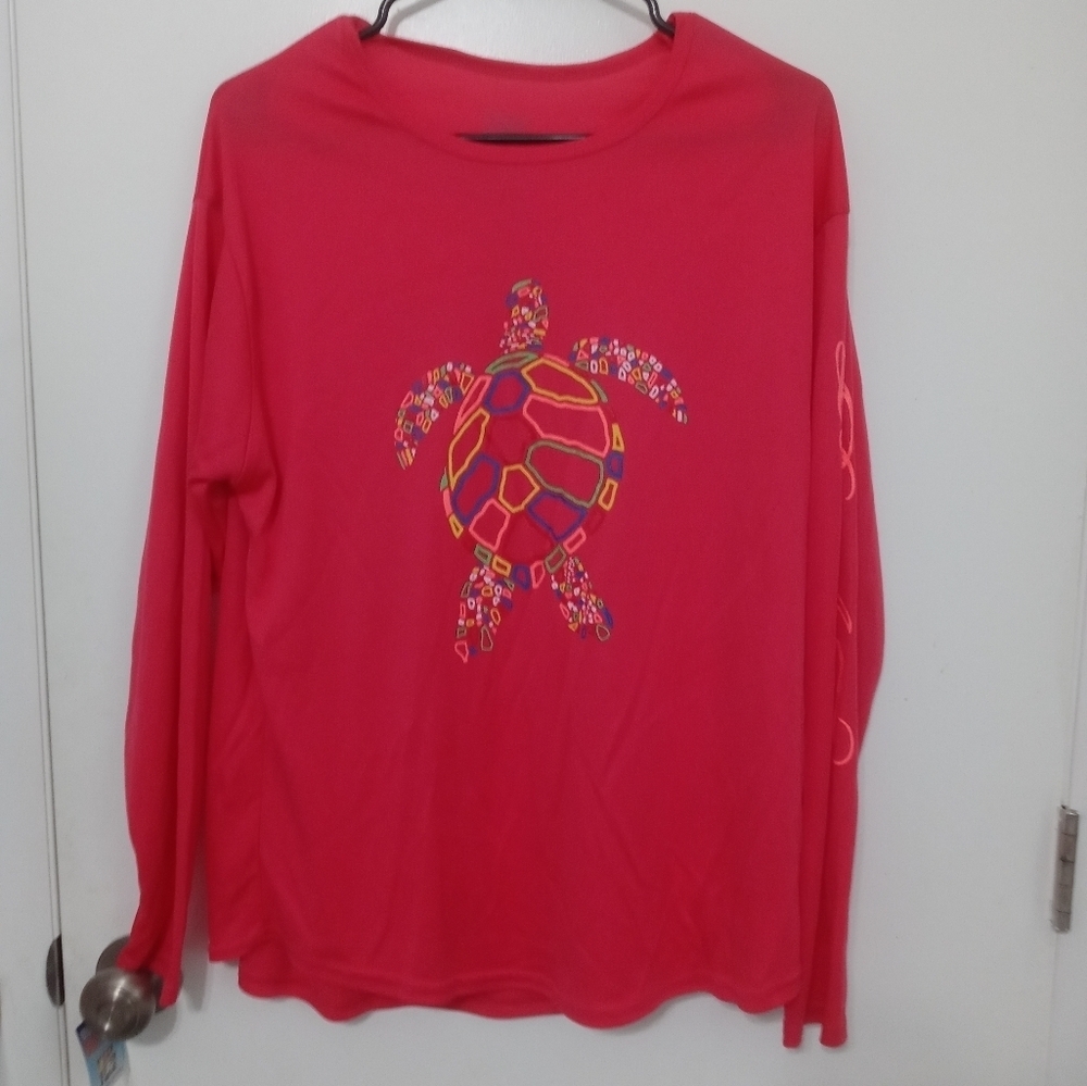 Reel Time Coral Long Sleeve UPF 50+ women's fishing/Beach Shirt Sea Turtle print